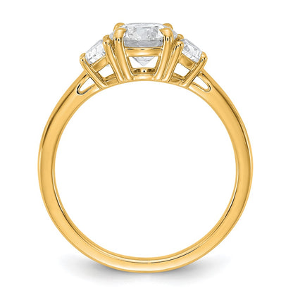 14K Yellow Gold 3/8 carat Lab Grown Diamond VS/SI+ G+ 1 carat Center Round Semi Mount Three Stone Engagement Ring