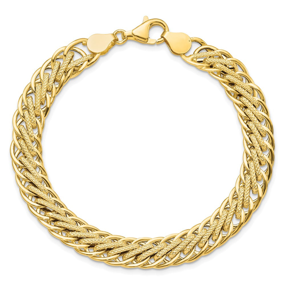 14K Yellow Gold Polished and Textured Fancy Link 7.75 Inch Bracelet