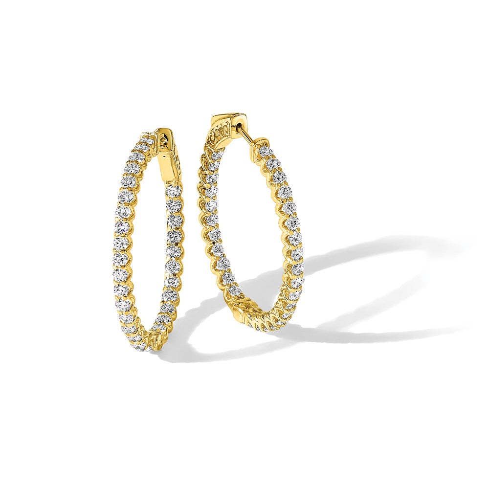 14K Yellow Gold 2.9 carat Diamond In/Out Oval Hoop w/Safety Clasp Earrings