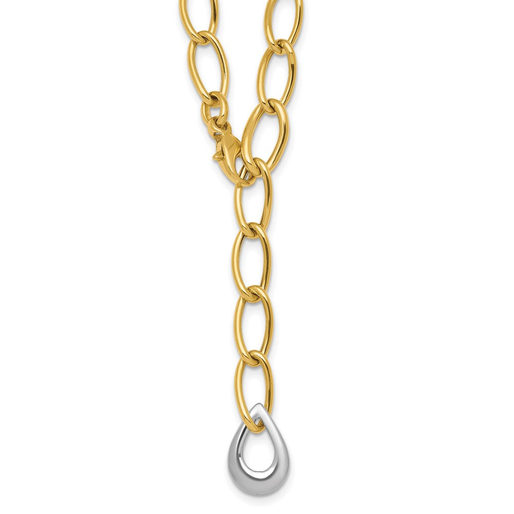 14K Two-Tone Gold Two Tone Polished 6.5mm Fancy Curb Link With Teardrop 18 Inch Lariat Necklace
