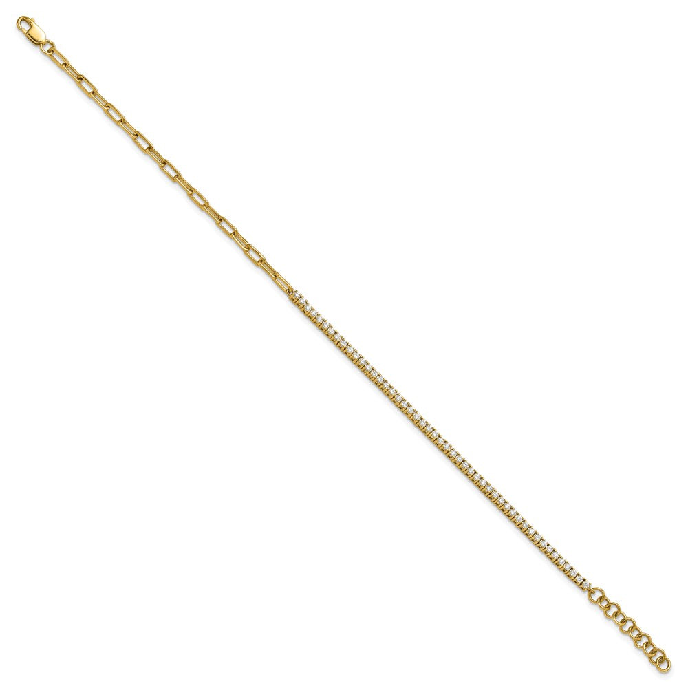 14K Yellow Gold Polished Complete 3/4 carat Diamond Paperclip Link 7 Inch Bracelet with 1 Inch Extender