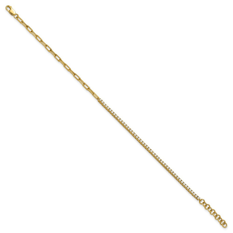 14K Yellow Gold Polished Complete 3/4 carat Diamond Paperclip Link 7 Inch Bracelet with 1 Inch Extender