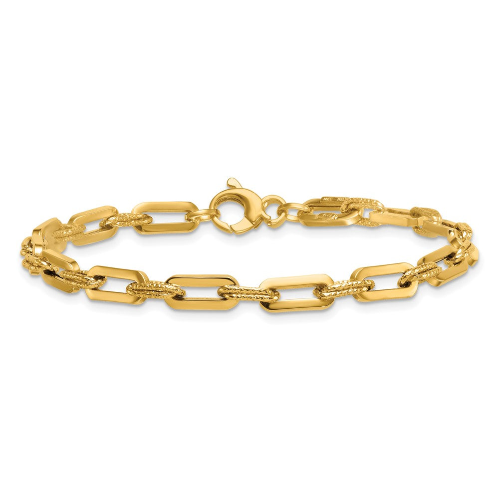 14K Yellow Gold Polished 4.3mm and Textured Double Fancy Link 7.75 Inch Bracelet