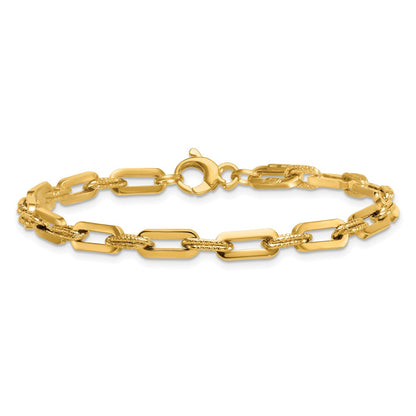 14K Yellow Gold Polished 4.3mm and Textured Double Fancy Link 7.75 Inch Bracelet