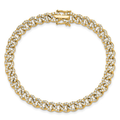 14K Yellow Gold Polished Complete 2.6 carat Diamond Fancy Curb Link 7 Inch Bracelet