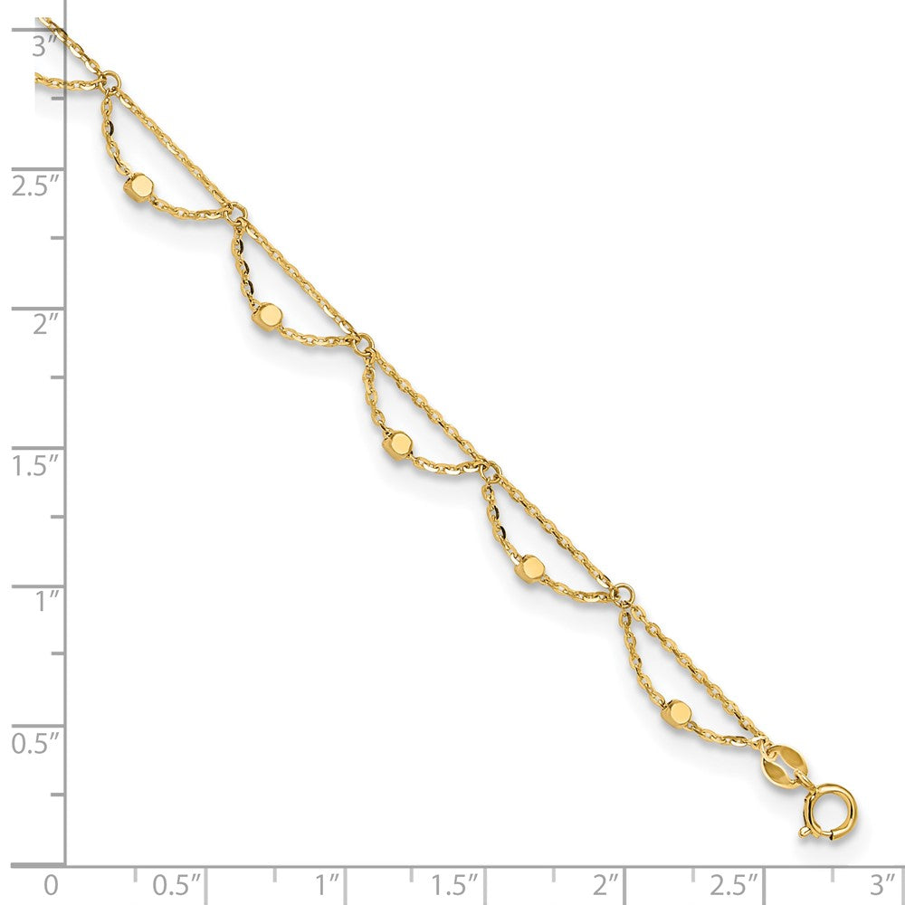 14K Yellow Gold Diamond-cut Fancy Beaded Plus Extender Total Chain Anklet