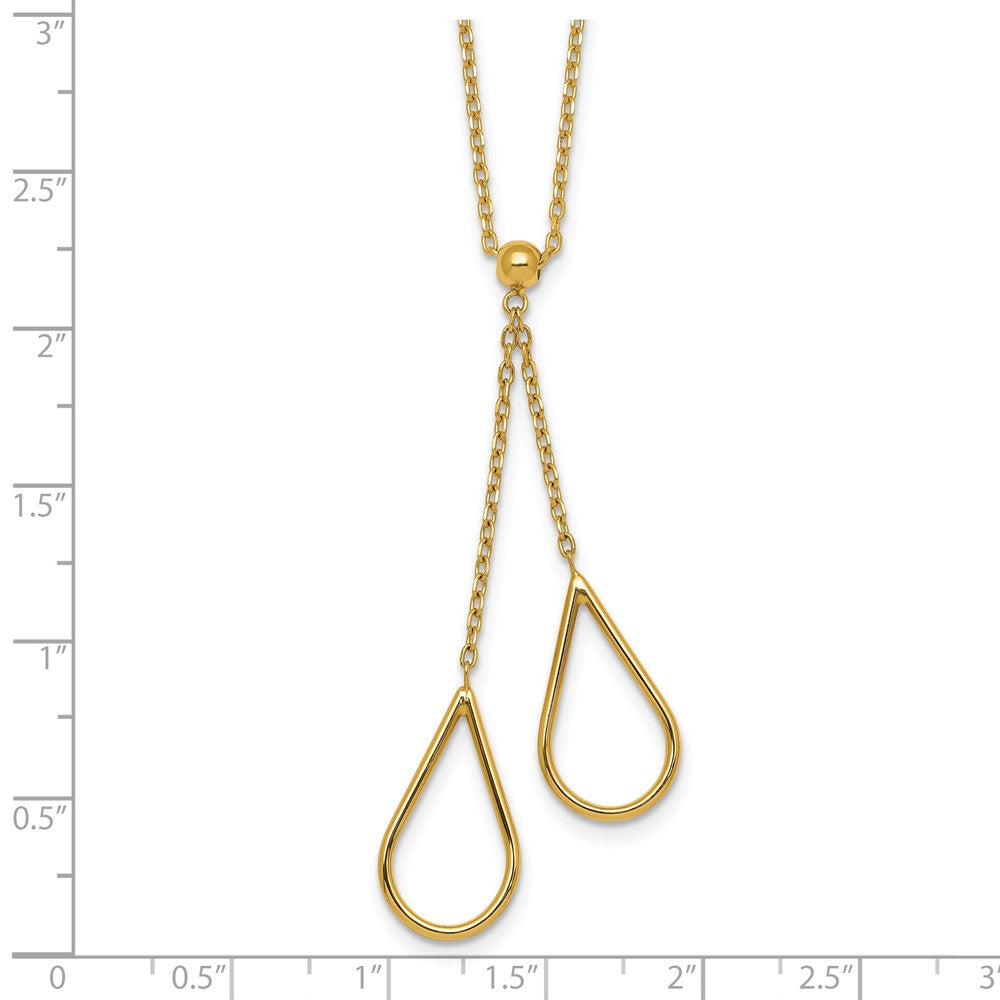 14K Yellow Gold Polished Two Teardrops Dangle 16 Inch Y-Necklace Plus 2 Inch Extender