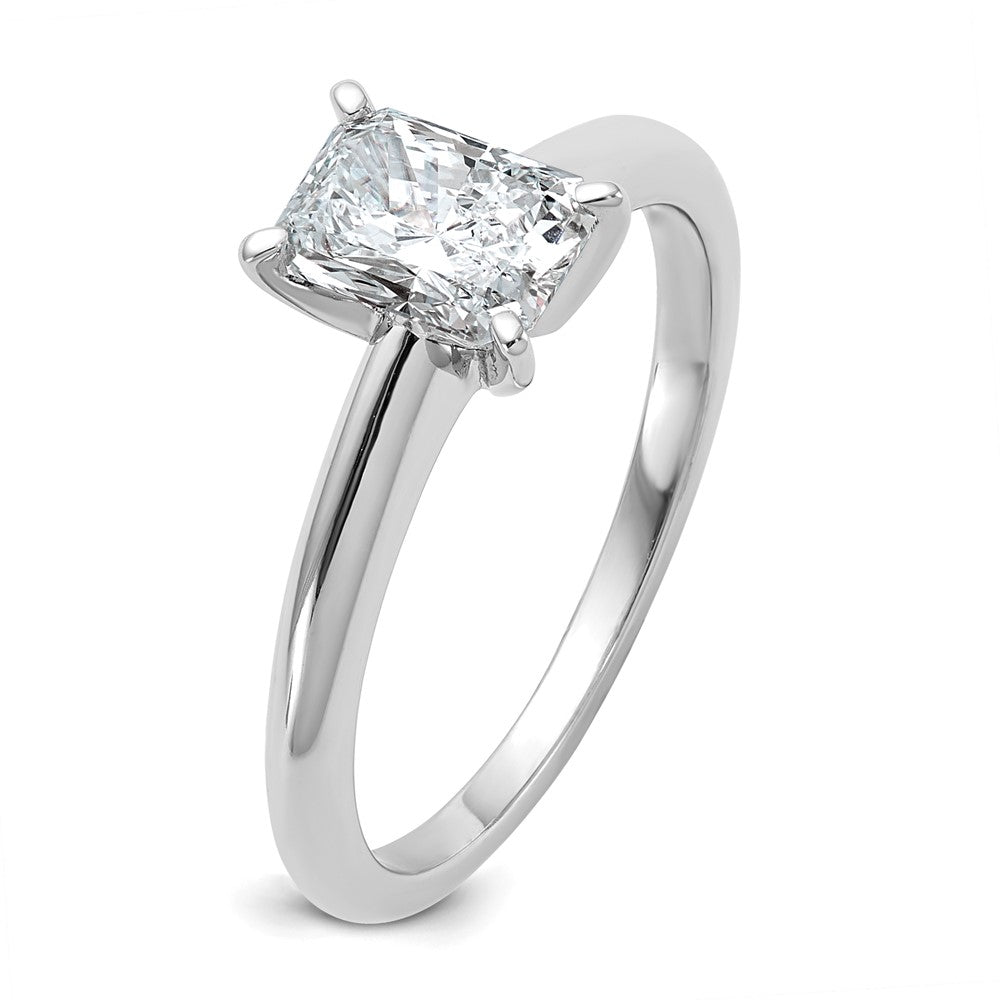 14K White Gold 1 carat Certified Lab Grown Diamond VS+ F+ Radiant Solitaire Complete Engagement Ring