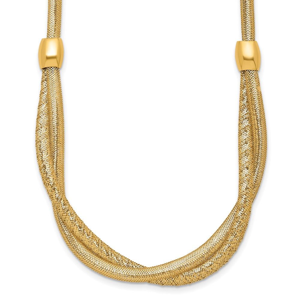 14K Yellow Gold Polished Twisted with Beads 7mm Flexible Mesh 18 Inch Necklace