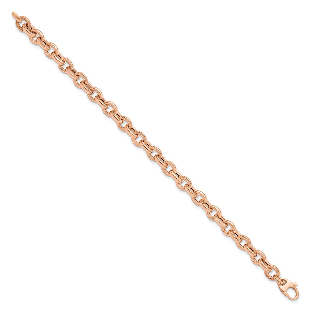 14K Rose Gold Textured Link 7.5 Inch Bracelet