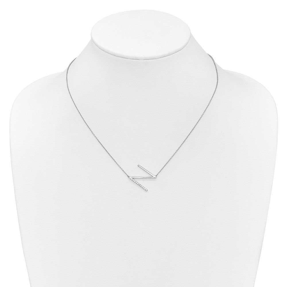 14K White Gold Sideways Diamond Initial N 18 Inch Necklace