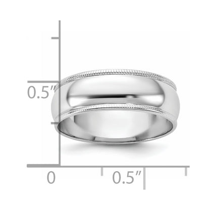 14k White Gold 6.5mm LTW Milgrain Half Round Wedding Band Ring
