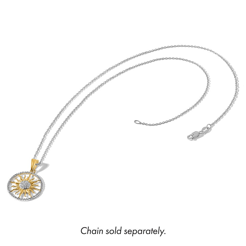 14K Yellow Gold and Rhodium Diamond-cut Sun Pendant