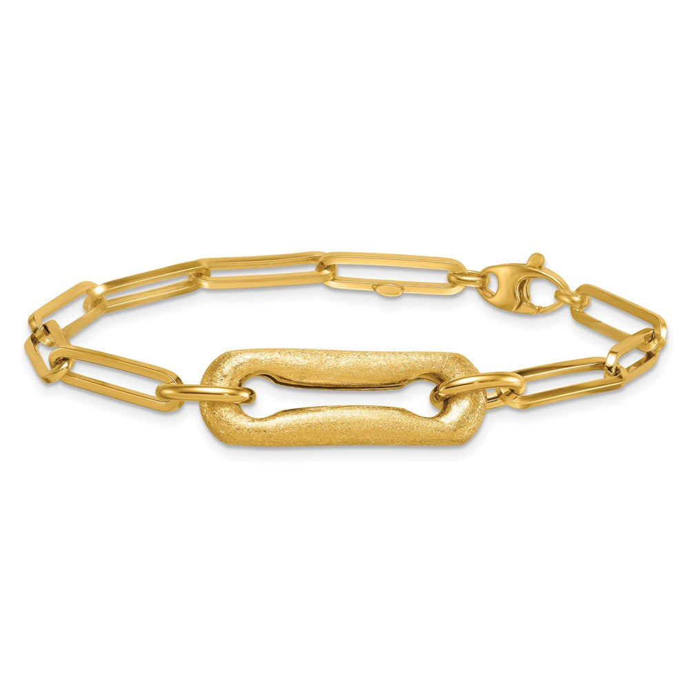 14K Yellow Gold Polished And Brushed Paperclip Link 7.75 Inch Bracelet