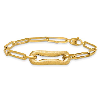 14K Yellow Gold Polished And Brushed Paperclip Link 7.75 Inch Bracelet
