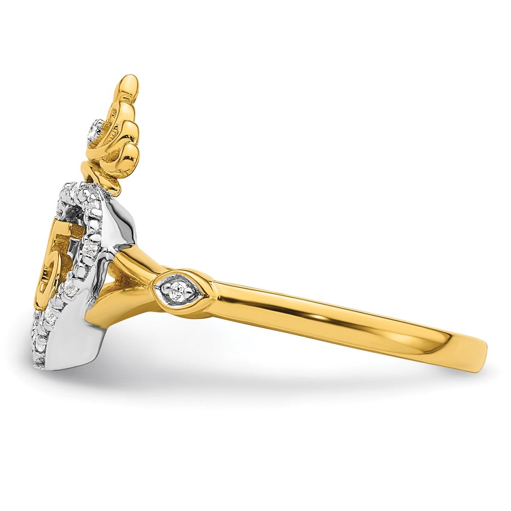 14K Two-Tone Gold Two-tone Polished Diamond Quinceanera Heart/Crown Ring