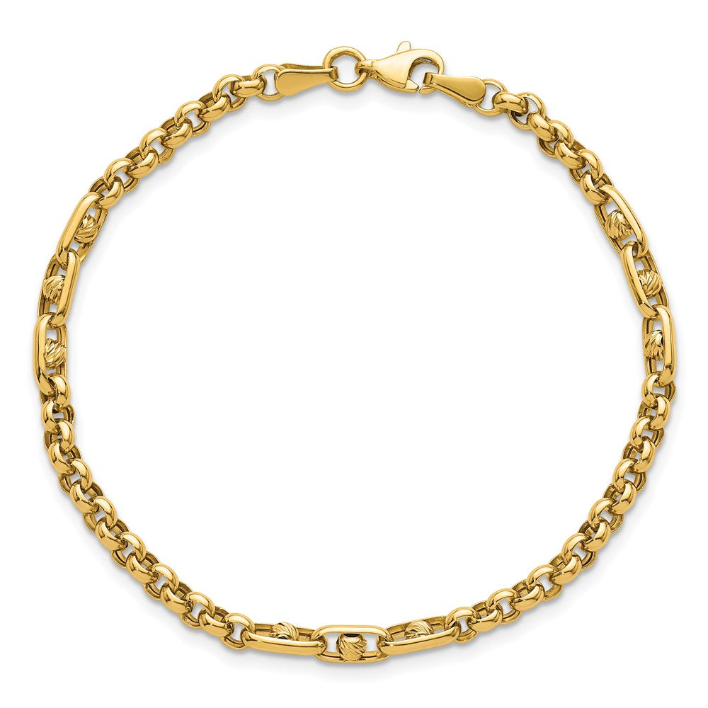 14K Yellow Gold Polished and Diamond-cut 3.9mm Fancy Link 7.5 Inch Bracelet