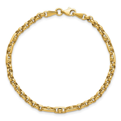 14K Yellow Gold Polished and Diamond-cut 3.9mm Fancy Link 7.5 Inch Bracelet