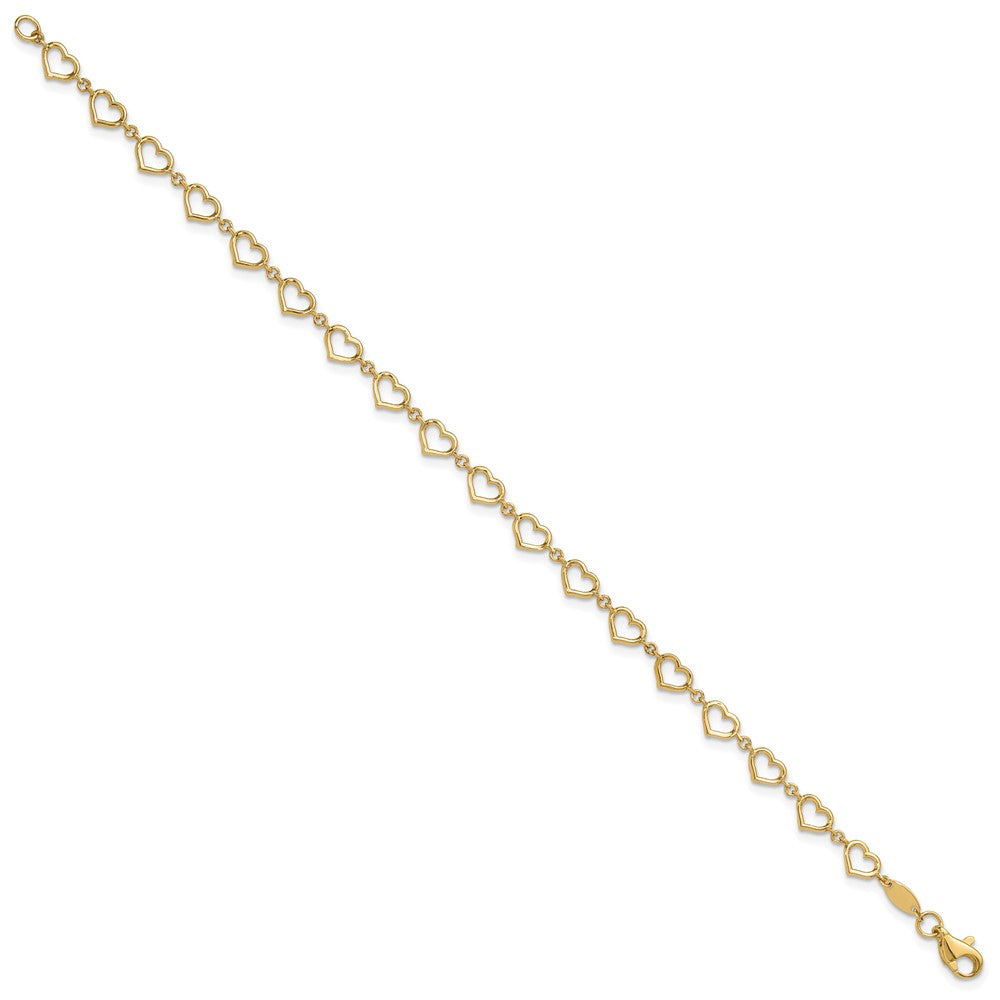 14K Yellow Gold Polished Open Heart Link 7.5 Inch Bracelet