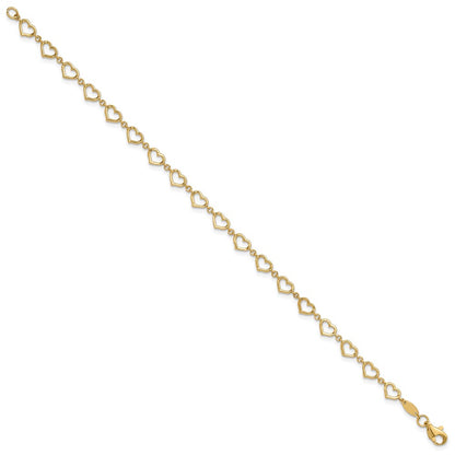 14K Yellow Gold Polished Open Heart Link 7.5 Inch Bracelet