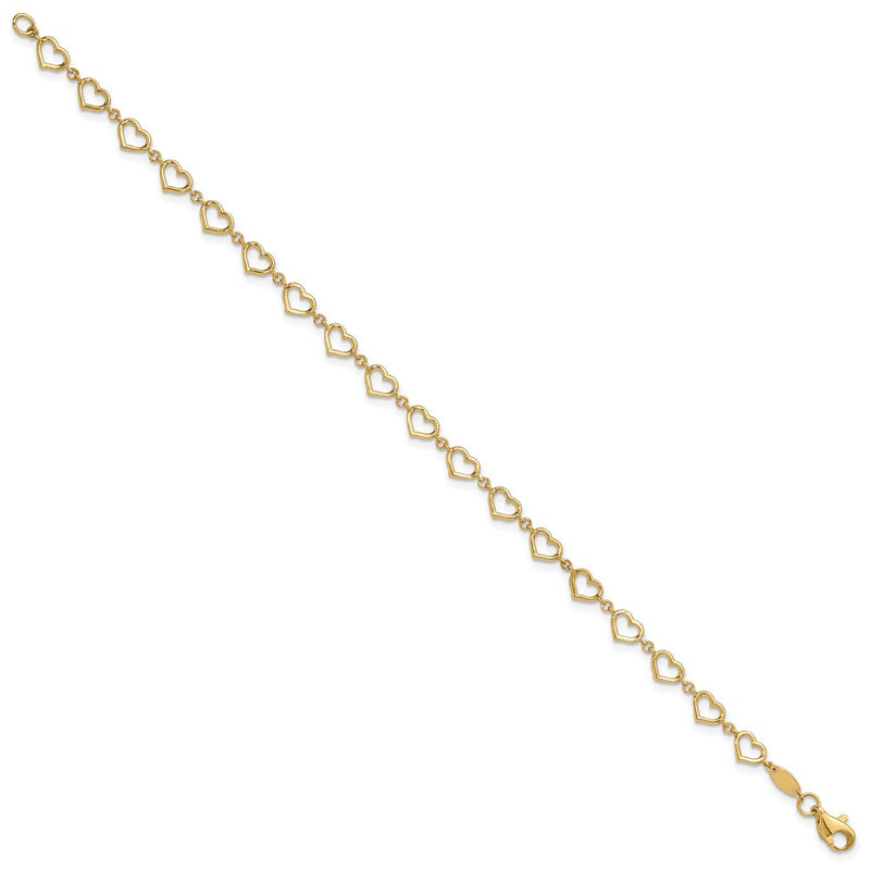 14K Yellow Gold Polished Open Heart Link 7.5 Inch Bracelet