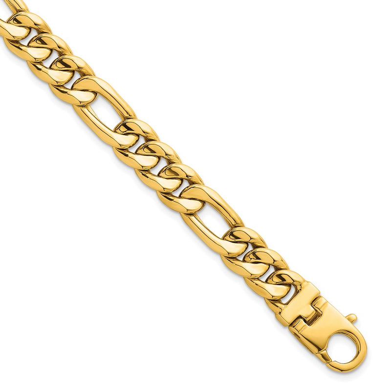14K Yellow Gold Polished 8.75mm Flat Figaro Chain 8.5 Inch Mens Bracelet