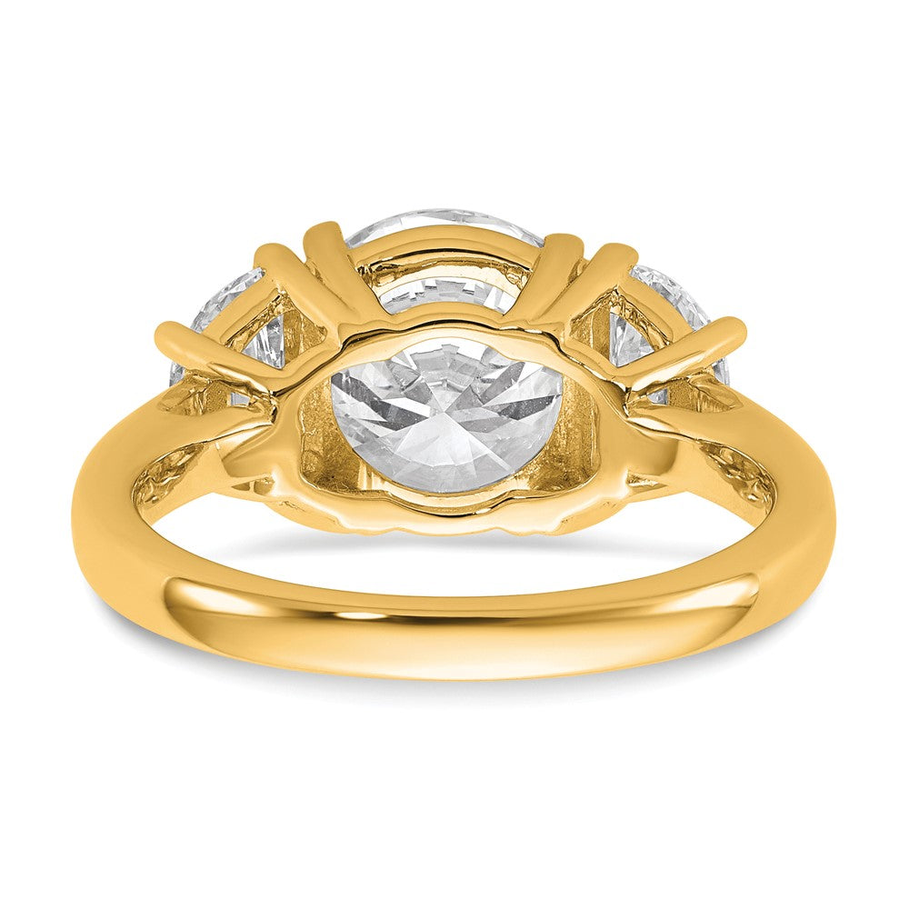 14K Yellow Gold 1 carat Lab Grown Diamond VS+ F+ 3 carat Center Round Semi Mount Three Stone Engagement Ring