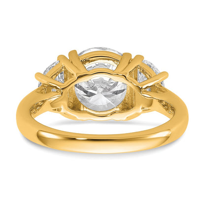 14K Yellow Gold 1 carat Lab Grown Diamond VS+ F+ 3 carat Center Round Semi Mount Three Stone Engagement Ring