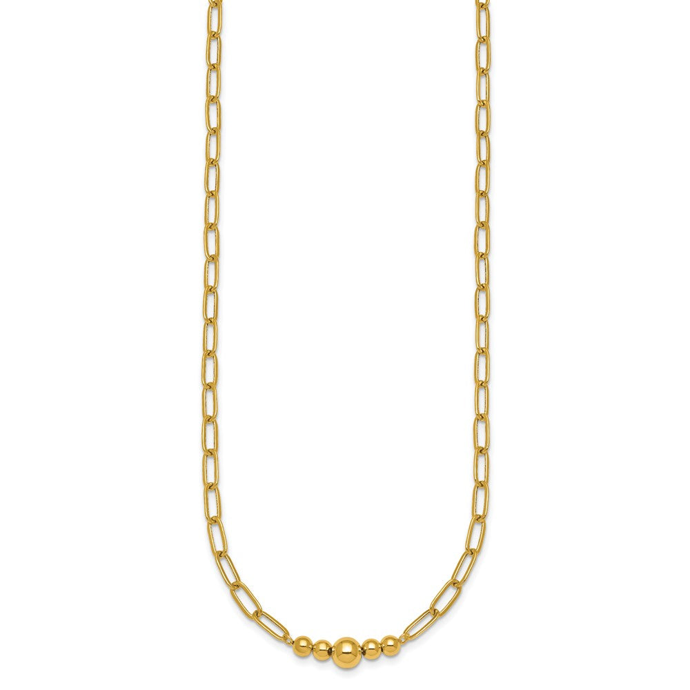 14K Yellow Gold Polished Graduated Beads 18 Inch Paperclip Link Necklace