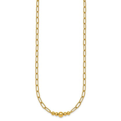 14K Yellow Gold Polished Graduated Beads 18 Inch Paperclip Link Necklace