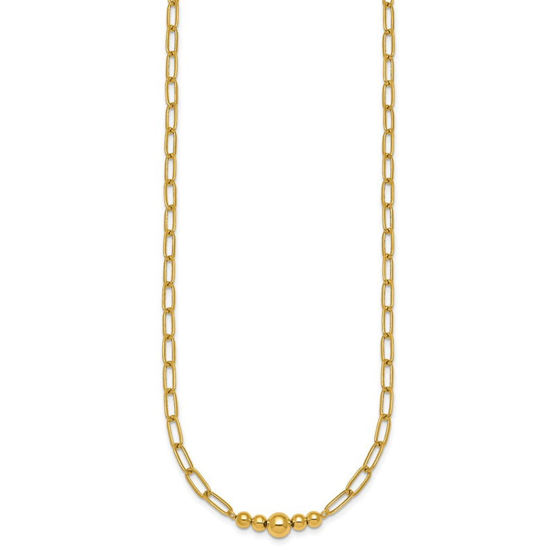14K Yellow Gold Polished Graduated Beads 18 Inch Paperclip Link Necklace