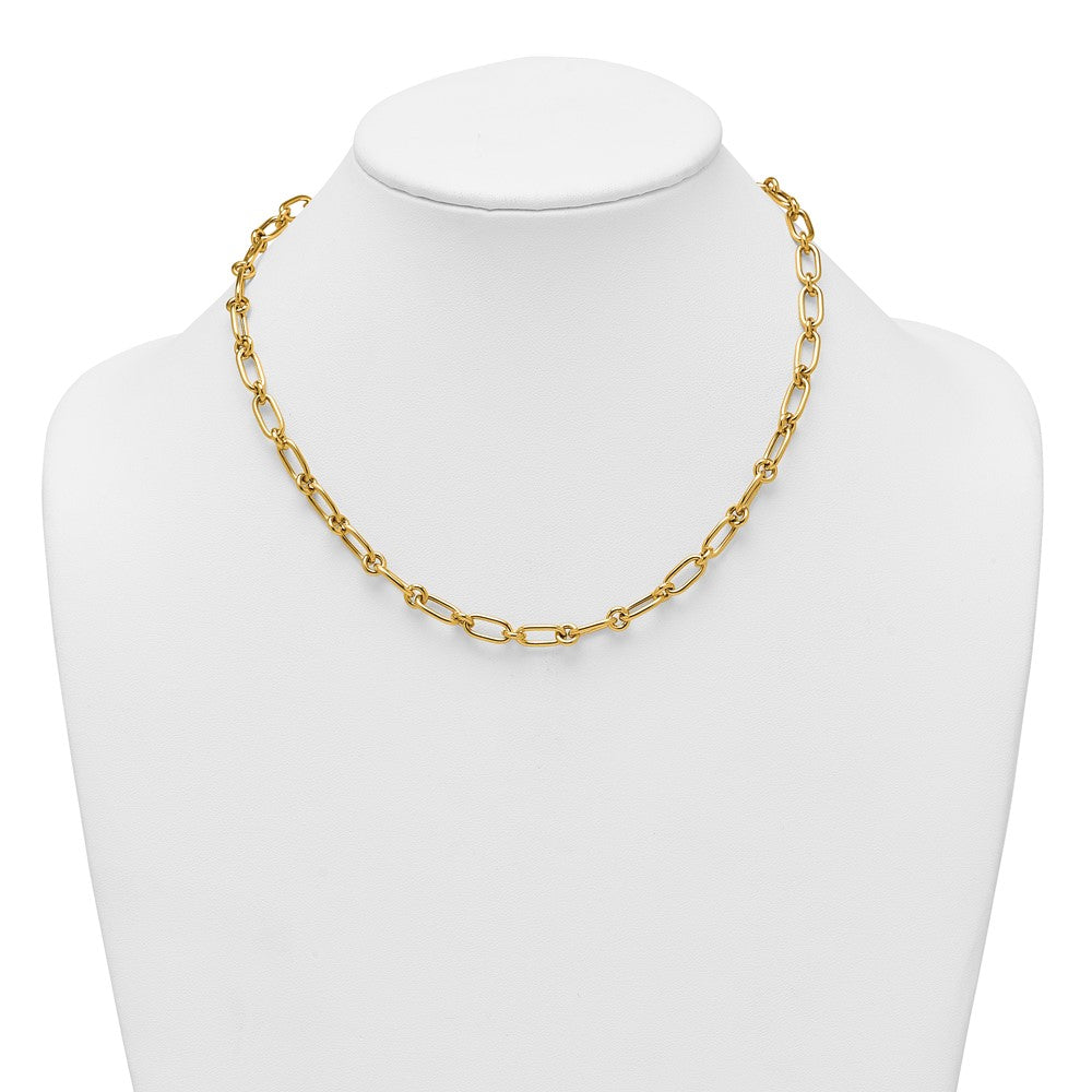 14K Yellow Gold Polished 6mm Oval and Circle Link 18 Inch Necklace