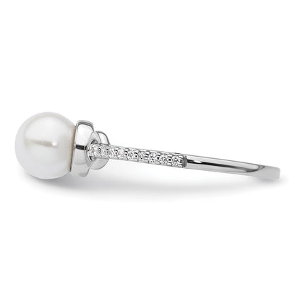 14K White Gold Polished Diamond and Pearl Fashion Ring
