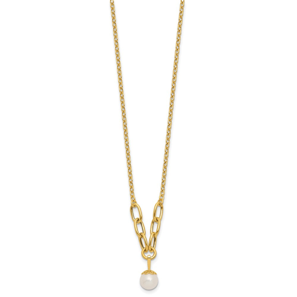 14K Yellow Gold Polished 8-9mm Near Round Freshwater Cultured Pearl Dangle 16.75 Inch Necklace