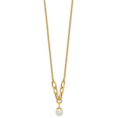14K Yellow Gold Polished 8-9mm Near Round Freshwater Cultured Pearl Dangle 16.75 Inch Necklace