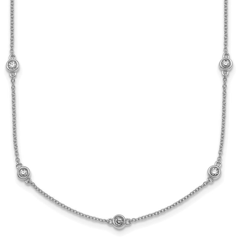 14K White Gold Complete 1/2 carat Bezel-set Diamond and Cable Chain 15-Station 18 Inch Necklace