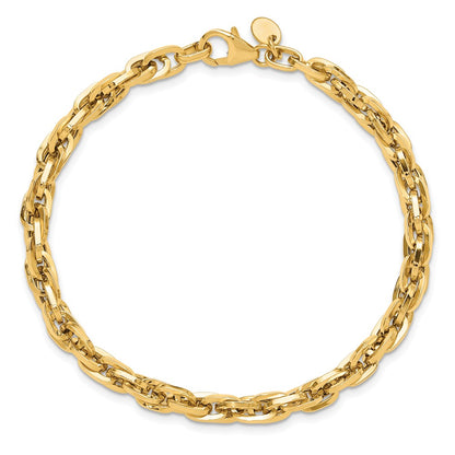 14K Yellow Gold Polished 5mm Fancy Rope Link 7.5 Inch Bracelet