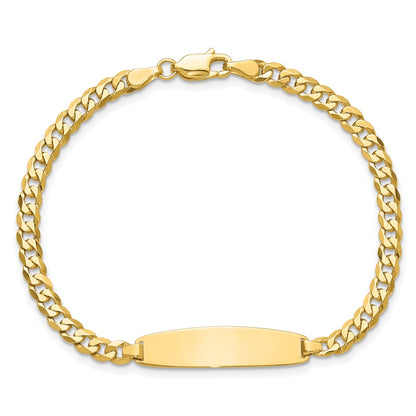14K Yellow Gold Polished Solid Chain/Solid Plate Flat Curb Link Rounded 32.5x7.4mm Plate 8 Inch ID Bracelet