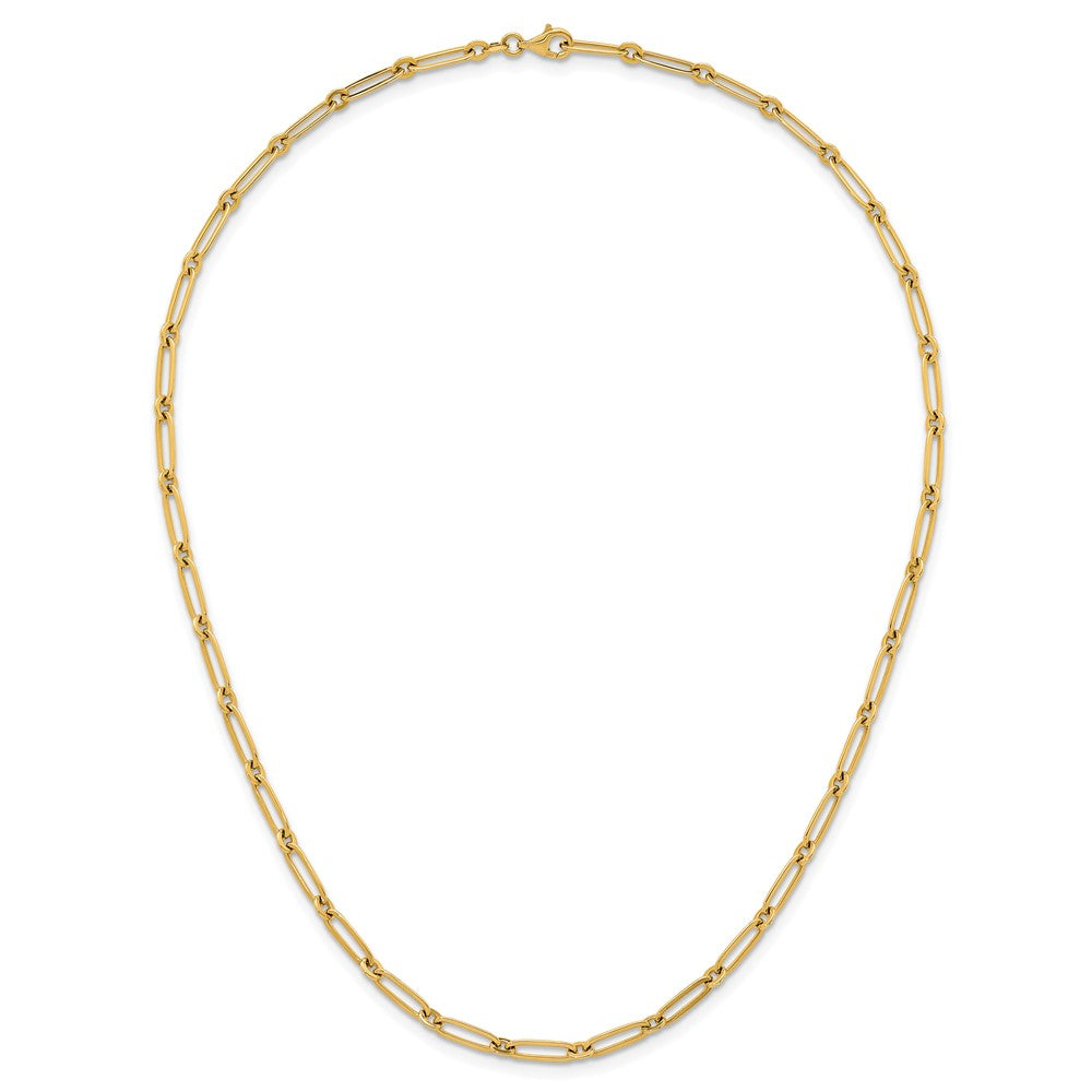 14K Yellow Gold Polished 3.75mm Paperclip and Round Link 18 Inch Necklace