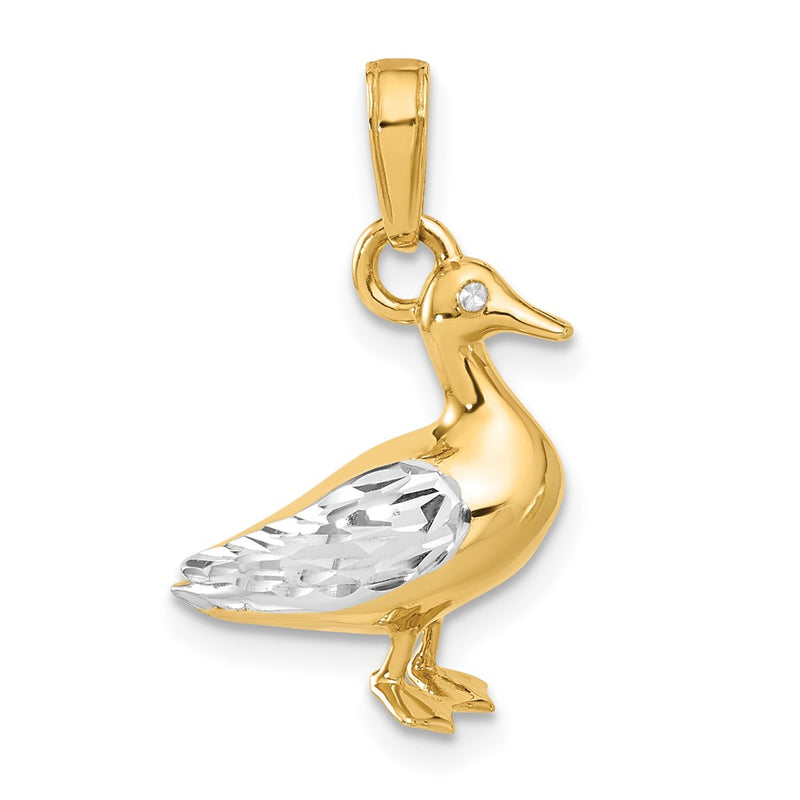 14K Yellow Gold and Rhodium Diamond-cut 3-D Duck Pendant