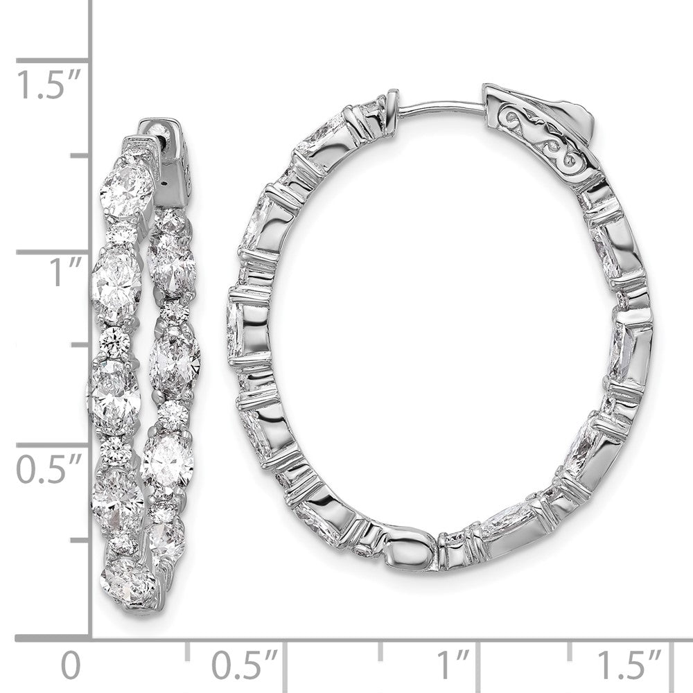 14K White Gold Certified Oval and Round VS DEF Diamond Inside/Outside Hoop Earrings