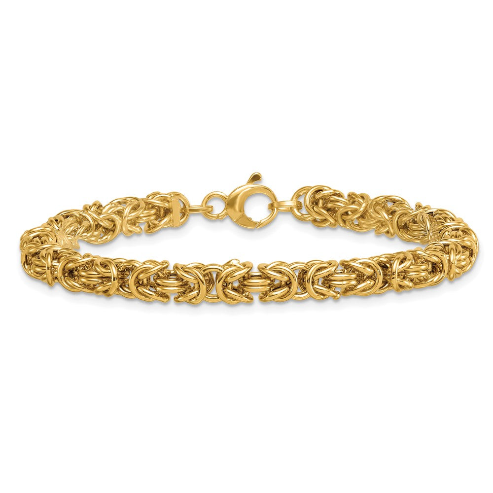 14K Yellow Gold Polished 5.75mm Fancy Rounded Byzantine Link Chain Bracelet
