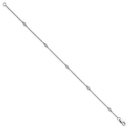 14K White Gold Complete 1/8 carat Bezel-set Diamond and Cable Chain 5-Station 7 Inch Bracelet