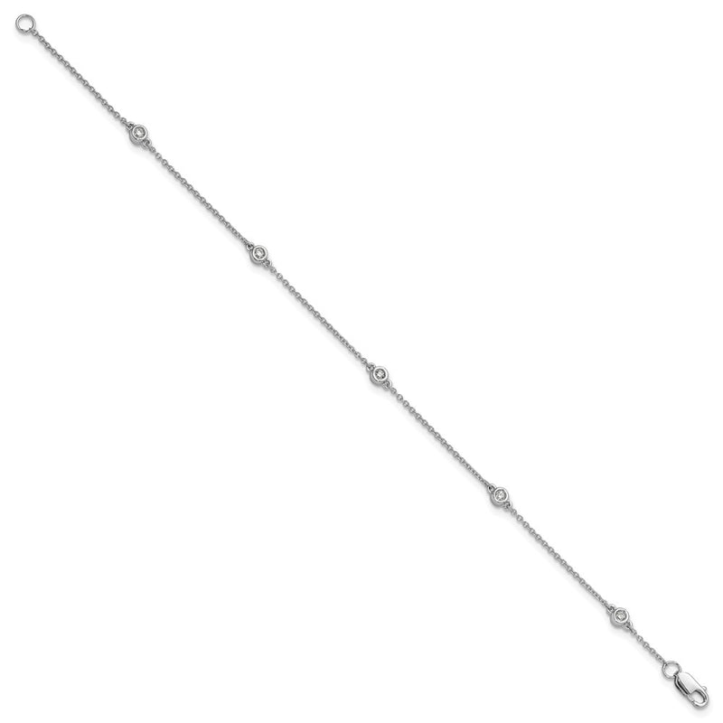 14K White Gold Complete 1/8 carat Bezel-set Diamond and Cable Chain 5-Station 7 Inch Bracelet
