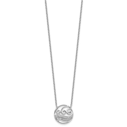 14K White Gold Polished 1/6 carat Diamond Circle with Waves 18 Inch Necklace