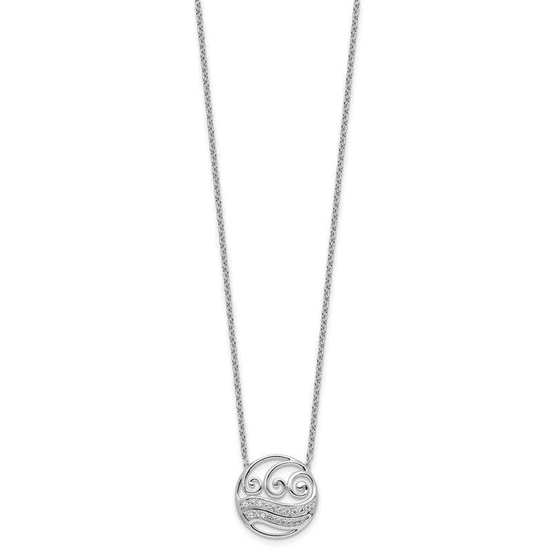14K White Gold Polished 1/6 carat Diamond Circle with Waves 18 Inch Necklace
