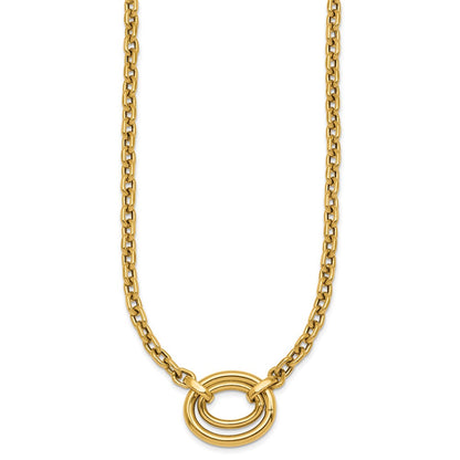 14K Yellow Gold Polished Double Oval 17.5 Inch Fancy Necklace Plus 0.5 Inch Extender