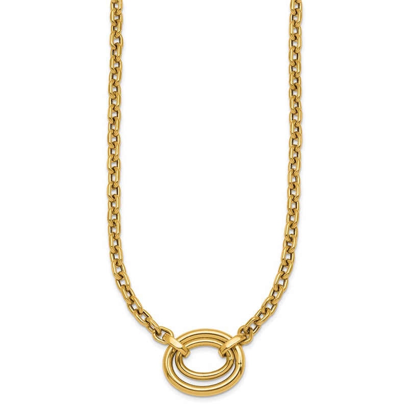 14K Yellow Gold Polished Double Oval 17.5 Inch Fancy Necklace Plus 0.5 Inch Extender