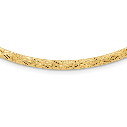 14K Yellow Gold Flat 4mm Fancy Diamond-cut Reversible to High Polished 17.25 Inch Omega Necklace