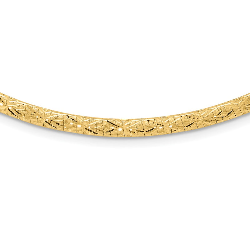 14K Yellow Gold Flat 4mm Fancy Diamond-cut Reversible to High Polished 17.25 Inch Omega Necklace